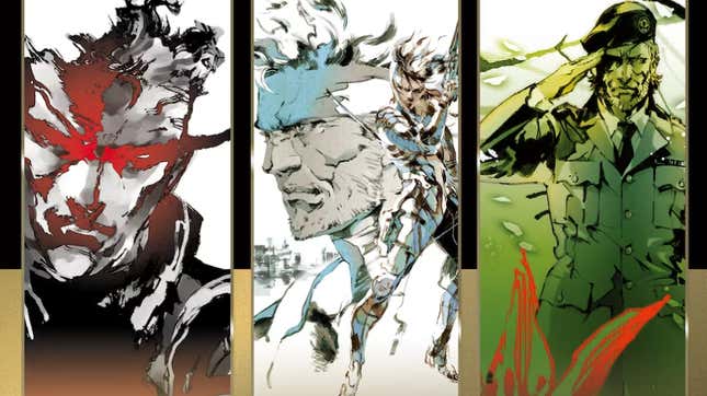L'art montre les héros de trois des jeux Metal Gear. 